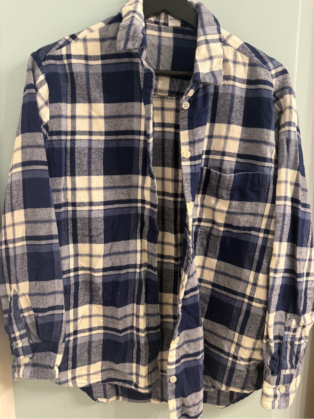 Old Navy Blue and White Plaid Button-Down Shirt